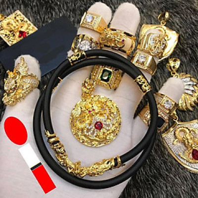 Dây chuyền cao su mặt tròn rồng vàng mạ vàng 18k MD57