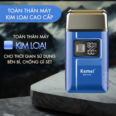 Máy cạo râu khô Kemei KM-1112 lưỡi kép điều chỉnh 2 mức tốc độ công suất mạnh có thể cạo đầu, fade trắng chân tóc - Hàng chính hãng