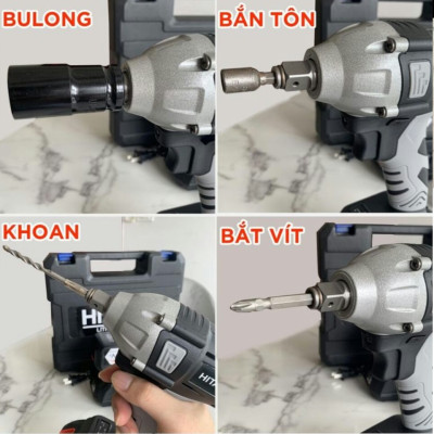 Máy siết bulong Không chổi than RAKUTEN 199V tặng đầu chuyển thành máy bắn tôn.máy bắt vít
