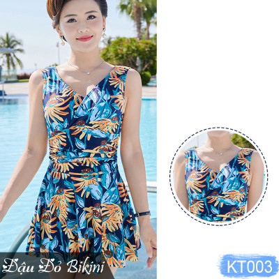 Bộ bơi trung niên dáng váy cộc tay, quần sooc đùi trong, màu sắc trang nhã phù hợp cho các mẹ & các bà, chất thun bơi Lycra dày đẹp | KT003