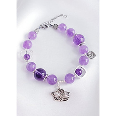 Vòng Tay Laliz Mệnh Hỏa , Thổ Đá Thạch Anh Tím Charm Bạc Con Cá - TAR.22