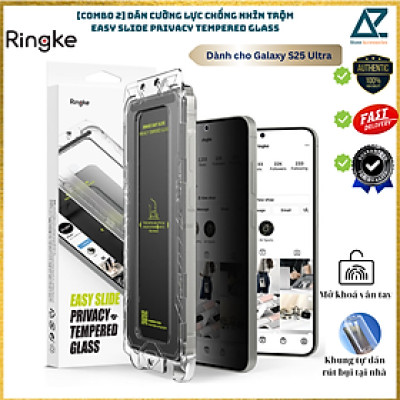 Bộ 2 Miếng Dán cường lực chống nhìn trộm kèm khung dán RINGKE Easy Slide Privacy Tempered Glass dành cho Samsung Galaxy S25 Ultra_ Hàng Chính Hãng