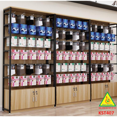 Kệ trưng bày sản phẩm, hàng hóa , kệ trang trí khung sắt mặt gỗ KST407 - Nội thất lắp ráp Viễn Đông Adv