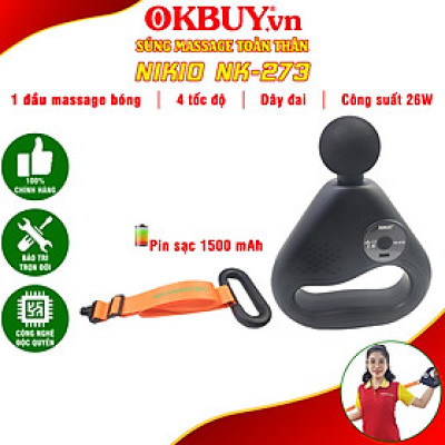 Súng (Máy) Massage Cầm Tay Nikio NK-273 - Hỗ Trợ Mát Xa Giãn Cơ Chuyên Sâu, Thư Giãn, Giảm Đau, Giảm Căng Cứng Cơ Bắp - Đầu Massage Tròn + Dây Đai Matxa