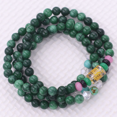 Vòng chuỗi 108 hạt đá cẩm thạch sơn thủy charm lục tự chân ngôn - hạt 8 ly ( size lớn ), vòng chuỗi niệm Phật, vòng chuỗi đeo tay