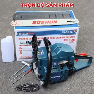 Máy Cưa Xích Chạy Xăng BOSHUN BS-CX16, Lam xích dài 16INCH, Bơm nhớt tự động - Động cơ xăng 2 thì 58CC mạnh mẽ