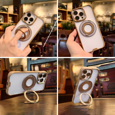 ốp lưng nhám chống sốc 2m từ tính cho iPhone 16 Pro Max / iP 16 pro hiệu HODA Magnetic Rough iring Xoay 360 độ, giá đỡ, sạc không dây nam châm N52, chống bám vân tay - Hàng nhập khẩu