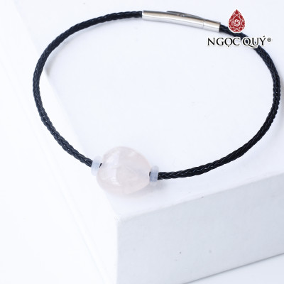 Vòng dây thép đá trái tim thạch anh hồng mệnh hỏa, thổ - Ngọc Quý Gemstones