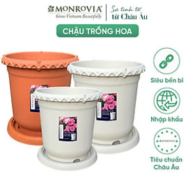 Chậu nhựa trồng cây MONROVIA thông minh, decor trang trí chuyên cho hoa hồng, cây cảnh, ban công, nhập khẩu tiêu chuẩn Châu Âu