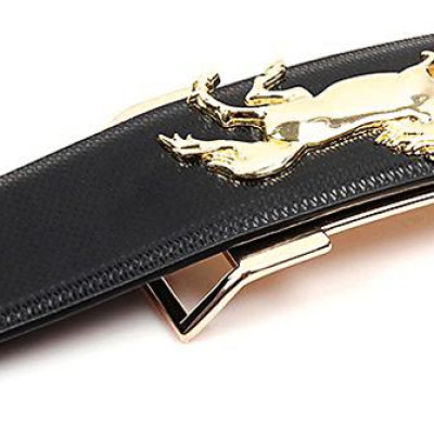 Dây nịt nam hình con ngựa DN35 - Dây Đen, Mặt Vàng