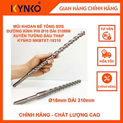 MŨI KHOAN BÊ TÔNG SDS ĐƯỜNG KÍNH PHI Ø 18 DÀI 310MM XUYÊN TƯỜNG ĐẦU THẬP KYNKO MKBTXT- 18310