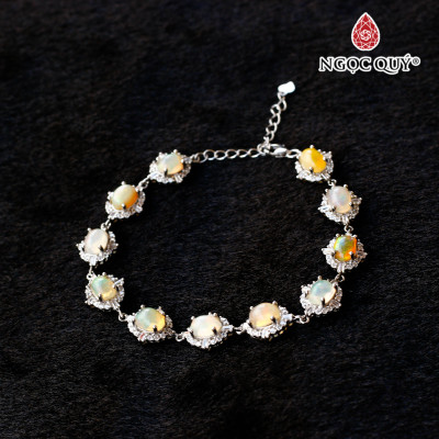 Vòng lắc bạc đính đá opal thiên nhiên - Ngọc Quý Gemstones