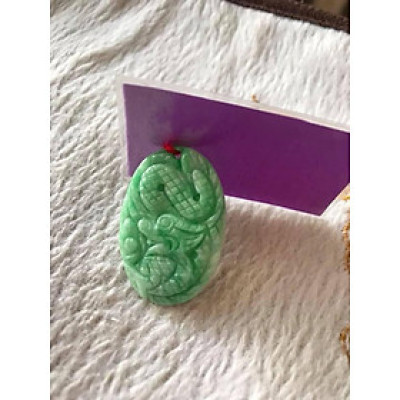 MẶT DÂY CHUYỀN HÌNH RỒNG OVAL LƯỢN  ĐÁ CẨM THẠCH XANH TƯƠI NHẸ TỰ NHIÊN  SIZE NHỎ NỮ CAO 34MM NGANG 23MM SÂU 3MM