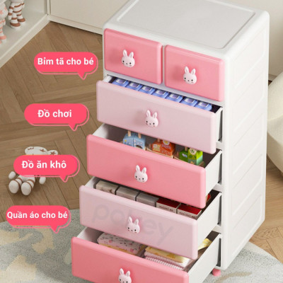 Tủ Đựng Đồ Cho Bé Nhiều Ngăn-Tủ Nhựa Đa Năng Gấu Thỏ 4 Tầng, Đựng Quần Áo Đồ Dùng Trẻ Em