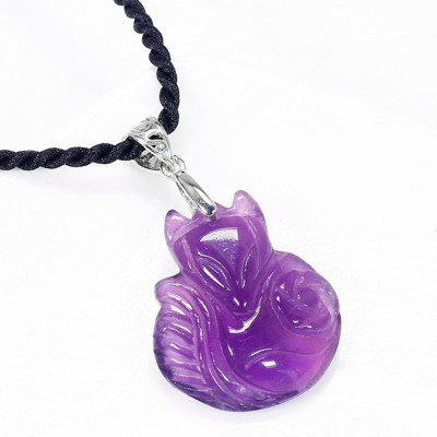 Mặt dây chuyền hồ ly 9 đuôi ôm hoa mẫu đơn đá thiên nhiên - Ngọc Quý Gemstones