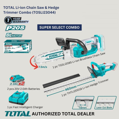 BỘ COMBO MÁY CƯA XÍCH TGSLI20851 & MÁY CẮT HÀNG RÀO THTLI20018(2 pin 20V/2.0Ah+ sạc) TOTAL TOSLI23044 - HÀNG CHÍNH HÃNG