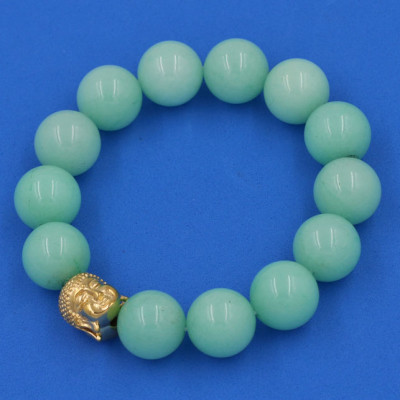 Vòng tay đá Ngọc Bích xanh 14 ly cẩn hạt Phật A Di Đà inox vàng VGBXNLV14 - hợp mệnh Mộc, mệnh Hỏa