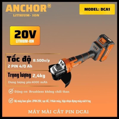 MÁY MÀI CẮT PIN 20V KHÔNG CHỔI THAN 4000MAH 100MM DCA1 ANCHOR ( 2 PIN + 1 SẠC )  - HÀNG CHÍNH HÃNG
