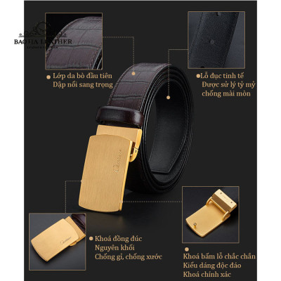 Ciartuar Thắt Lưng Nam Cao Cấp BH1335 Dây Lưng Khóa Bấm Da Bò Thật Vân Da Cá Sấu Sang Trọng Dành Cho Phái Mạnh