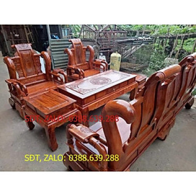 bộ bàn ghế phòng khách tần thủy hoàng gỗ gõ tay 12 bàn đục
