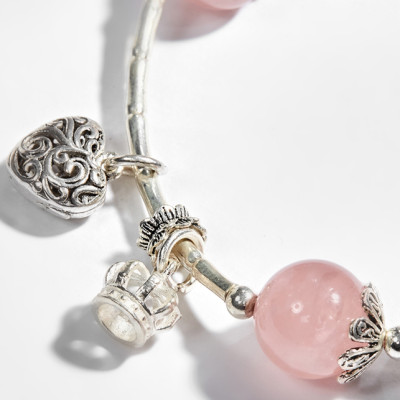 Vòng tay thạch anh hồng phối charm hồ ly bạc (10mm) Ngọc Quý Gemstones