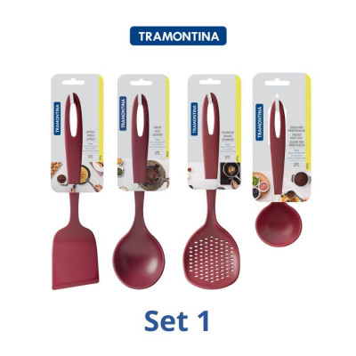 Set 4 Dụng Cụ Nấu Ăn Muôi Vá Xẻng Tramontina Bằng Nhựa PA An Toàn Cho Sức Khỏe Chịu Nhiệt SX Brazil