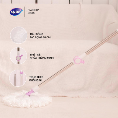 Cây Lau Nhà Đơn MyJae Sợi Microfiber Xoay 360 Độ Phù Hợp Cho Nhiều Loại Thùng Lau 134cm