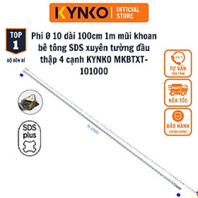 Phi Ø 10 dài 100cm 1m mũi khoan bê tông SDS xuyên tường đầu thập 4 cạnh KYNKO MKBTXT-101000
