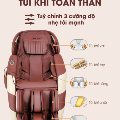 Ghế Massage Toàn Thân Lifesport LS-789, Trị Liệu Nhức Mỏi Với Đai Massage Hồng Ngoại, BH 6 Năm