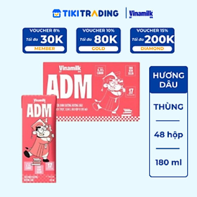 Thùng 48 Hộp sữa dinh dưỡng Vinamilk ADM Gold IQ Hương dâu 180ml