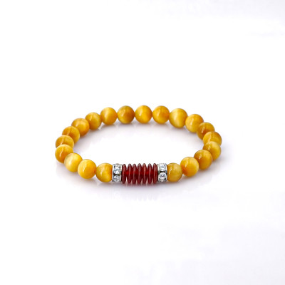 Vòng tay phong thủy Mắt hổ vàng tâm 8mm +  Khoen mã não