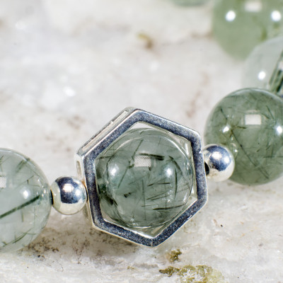 Vòng Tay Đá Phong Thủy Nữ Thạch Anh Tóc Xanh Thiên Nhiên AAAA Mạng Mộc - Hỏa VT056