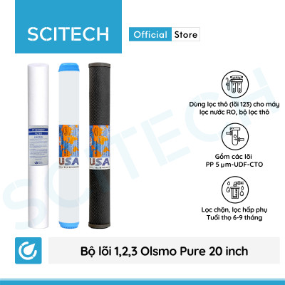 Bộ lõi số 1,2,3 Olsmo Pure 20 inch by Scitech (Lõi PP-UDF-CTO) - Dùng cho máy lọc nước RO, bộ lọc thô - Hàng chính hãng