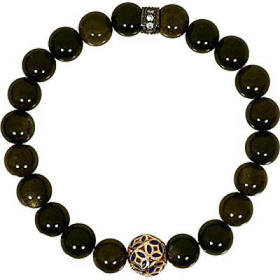 Vòng Tay Đá Black Golden 8 Ly Mệnh Thủy, Mộc Charm Quả Cầu Xanh Laliz TR.13