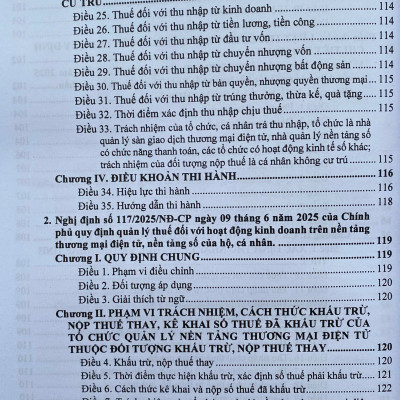 Luật thuế; Thuế giá trị gia tăng; Thu nhập doanh nghiệp; Thuế thu nhập cá nhân; Thuế xuất khẩu, Thuế nhập khẩu; Thuế tiêu thu đặc biệt; Thuế tài nguyên; Thuế bảo vệ môi trường; Thuế sử dụng đất phi nông nghiệp và các văn bản hướng dẫn thi hành