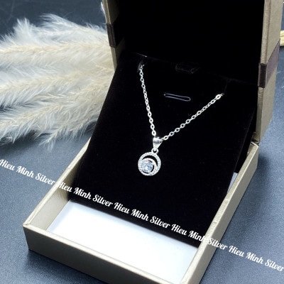 Dây Chuyền Bạc Nữ Mặt Đá Tròn Đính Đá Bạc Hiểu Minh DMD547