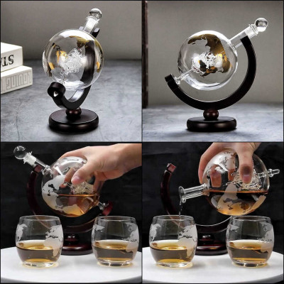 Chai Đựng Rượu Thủy Tinh 1500ML mẫu Globe cao cấp nắp thủy tinh đặc kèm đế gỗ - Vỏ Chai Rượu Đẹp trang trí – Bình Đựng Rượu Thủy Tinh decor (E18)