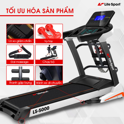 Máy Chạy Bộ Lifesport LS-5000,Máy Chạy Bộ Hiển Thị Nhịp Tim Lượng Calo Và Tốc Độ Và Quãng Đường Chạy, Vùng Chạy Rộng