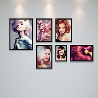 Bộ Khung Ảnh Treo Tường Trang Trí Salon Tóc Nữ, Khung Hình Treo Tiệm Làm Tóc Đẹp Tặng Kèm bộ ảnh như hình mẫu, đinh treo tranh và sơ đồ treo PGC296