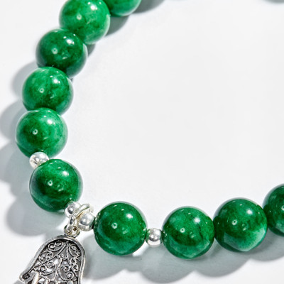 Vòng Tay Đá Cẩm Thạch Phối Bàn Tay Hamsa Bạc