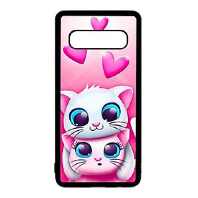 Ốp lưng điện thoại dành cho Samsung S10 Plus Couple Mèo Hồng Trái Tim