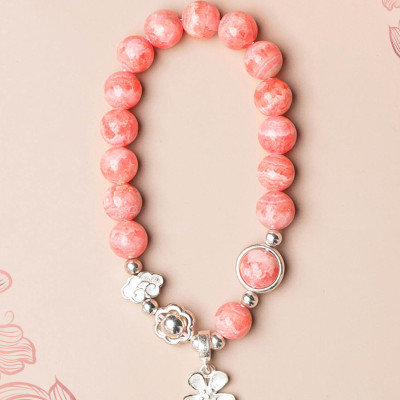 Vòng tay đá Rhodochrosite phối charm hoa mệnh hỏa, thổ - Ngọc Quý Gemstones