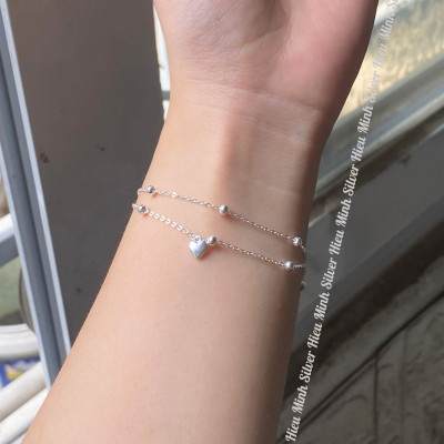 Lắc Tay Nữ Bạc 925 Trái Tim Kép BẠC HIỂU MINH LTU625