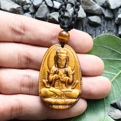 Mặt Dây Chuyển Như Lai Đại Nhật Đá Mắt Hổ Ngọc Quý Gemstones GA91 (5 x 3 cm)