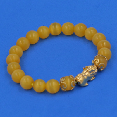 Vòng tay Đá Mắt Mèo Vàng 8 ly - cẩn Tỳ Hưu Phong Thủy inox vàng VMEVTHHKV8 - hợp mệnh Kim, mệnh Thổ