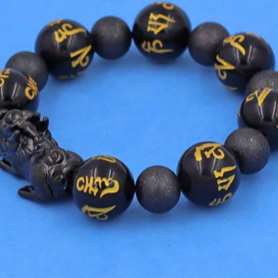 Chuỗi Tỳ Hưu inox mix Thạch Anh Đen Khắc Lục Tự Kim Ngôn 16 ly phối 6 bi - hợp mệnh Mộc, mệnh Thủy - Chuỗi size XXL