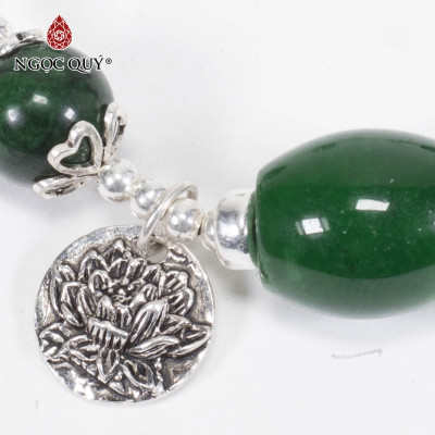 Vòng Đá Cẩm Thạch Sơn Thủy Phối Lu Thống & Charm Hoa Sen Mệnh Hỏa, Mộc Size Hạt 10mm - Ngọc Quý Gemstones