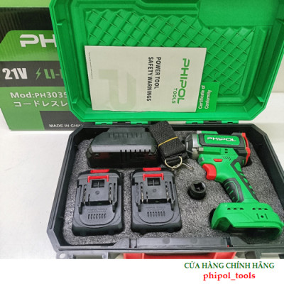 Combo Máy siết bu lông 780N.M 21V động cơ không chổi than PHIPOL TOOLS PH3035 Kèm 2 pin và sạc - Hàng Chính Hãng