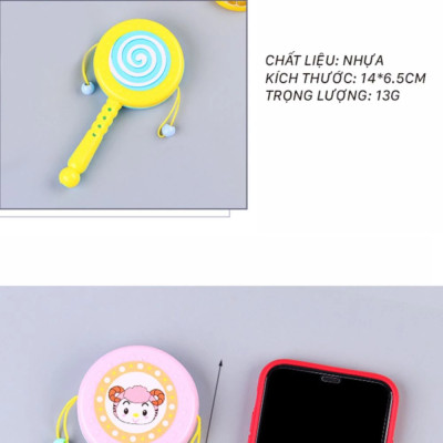 Trống cho bé – Trống lục lạc cho bé in hình ngộ nghĩnh chất liệu nhựa ABS (đồ chơi lục lạc)