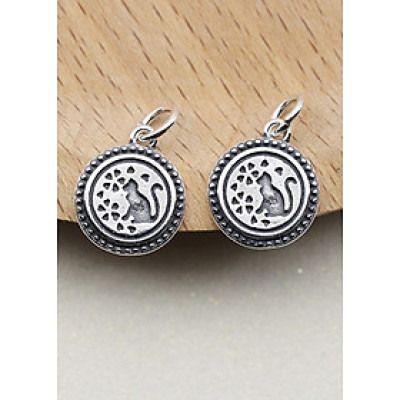 Combo 2 cái charm bạc hình con mèo dễ thương treo - Ngọc Quý Gemstones